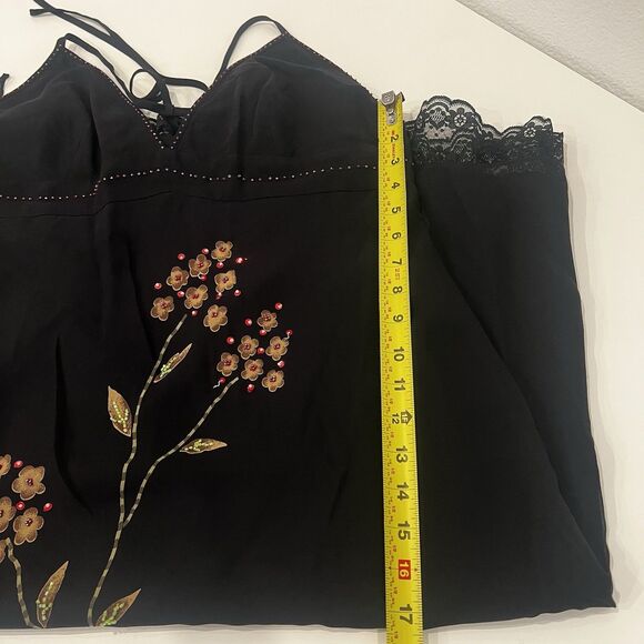 Vtg Y2K Floral Deep V Neck Womens Dress 100% Silk Empire Style Beaded Size 14 - Picture 8 of 8